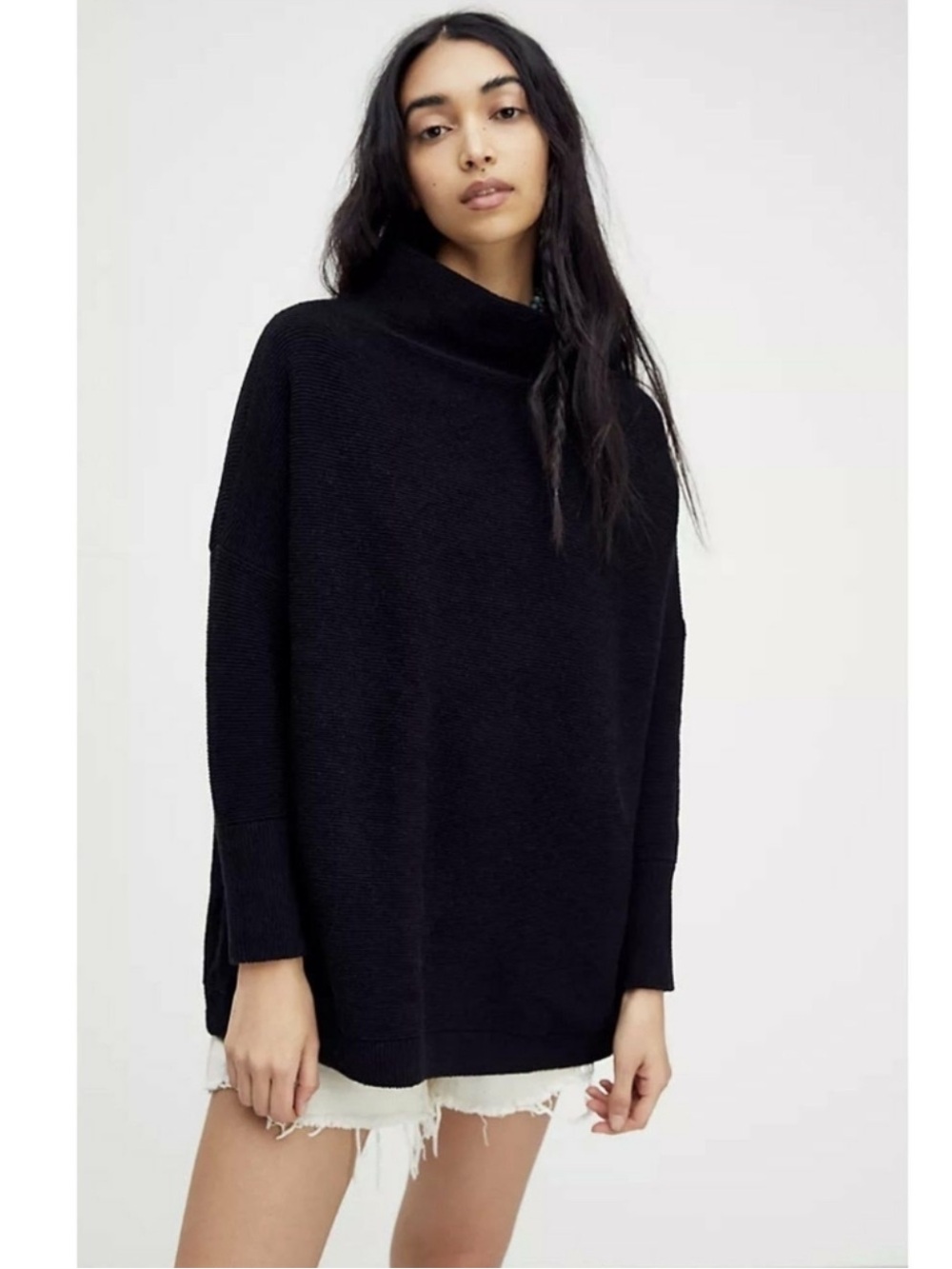 Free people Ottoman Slouchy Black oversized turtleneck sweater Size XS
